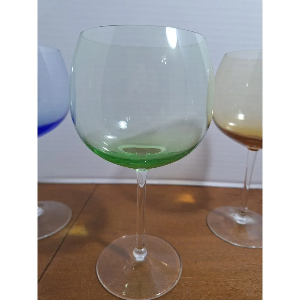 Vintage Multi Color Ombre Balloon Wine Glasses Set of 4 Festive Bar Cart Holiday